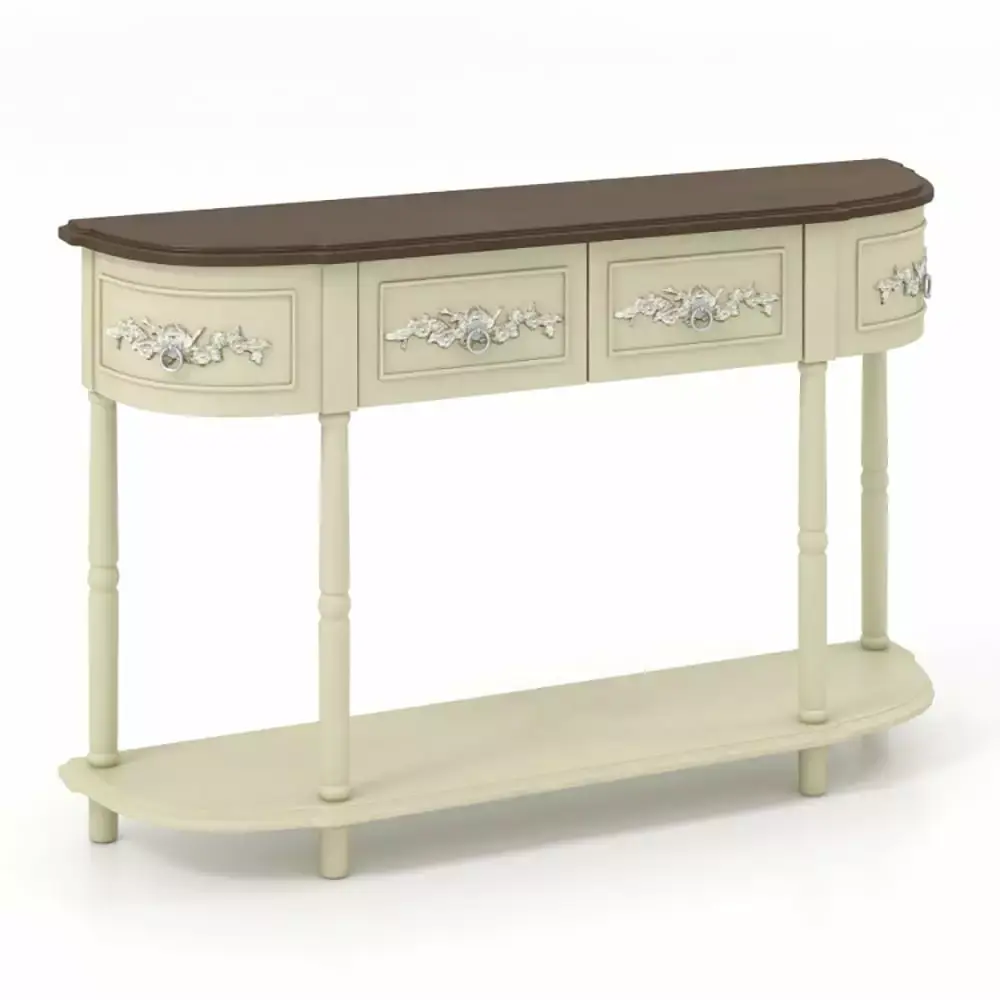 Canddidliike Retro Curved Beige Console Table with Drawers for Foyer and Entryway