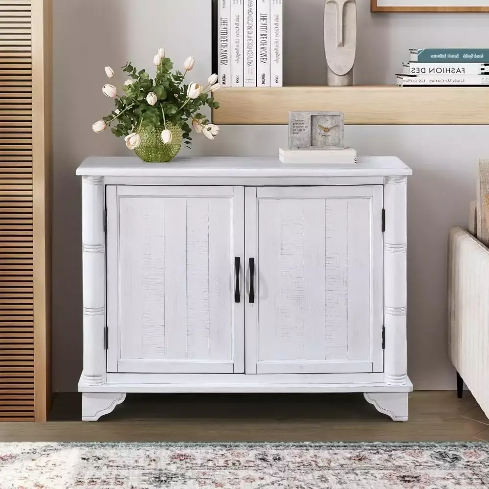 40 Inch Retro Antique White Console Table with Adjustable Storage Shelf for Entryway Living Room