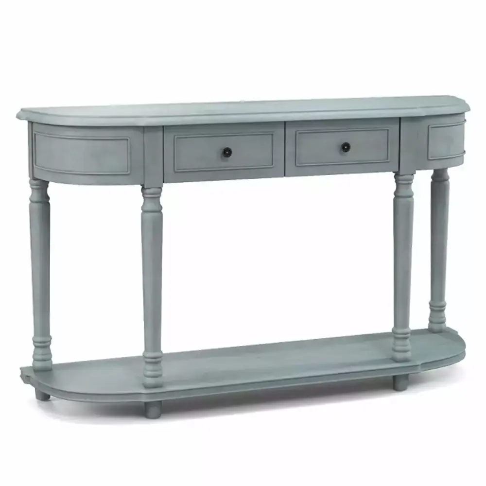 YYAo 52 Inch Retro Blue Console Table with 2 Drawers and Open Shelf for Sofa or Entryway