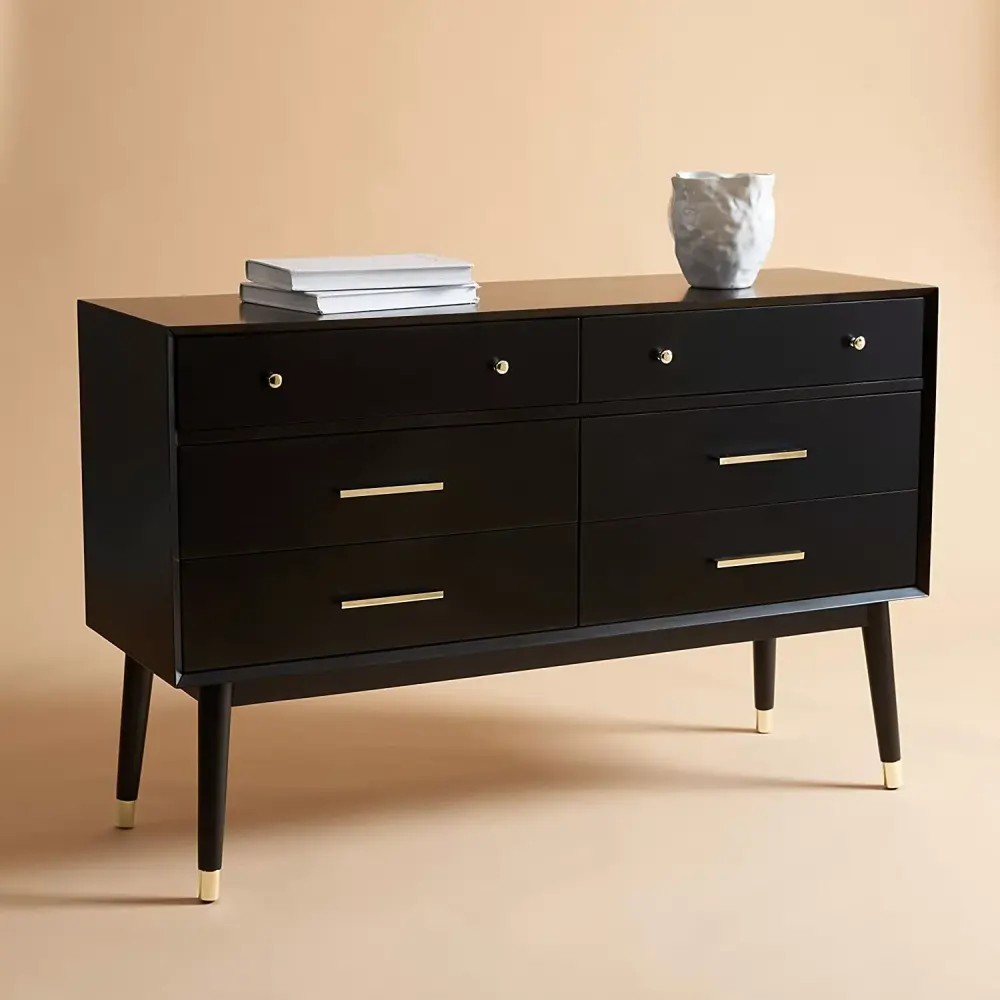 Safavieh Couture Home Gatherion Madden Retro Navy and Brass 6-Drawer Dresser Navy Brass