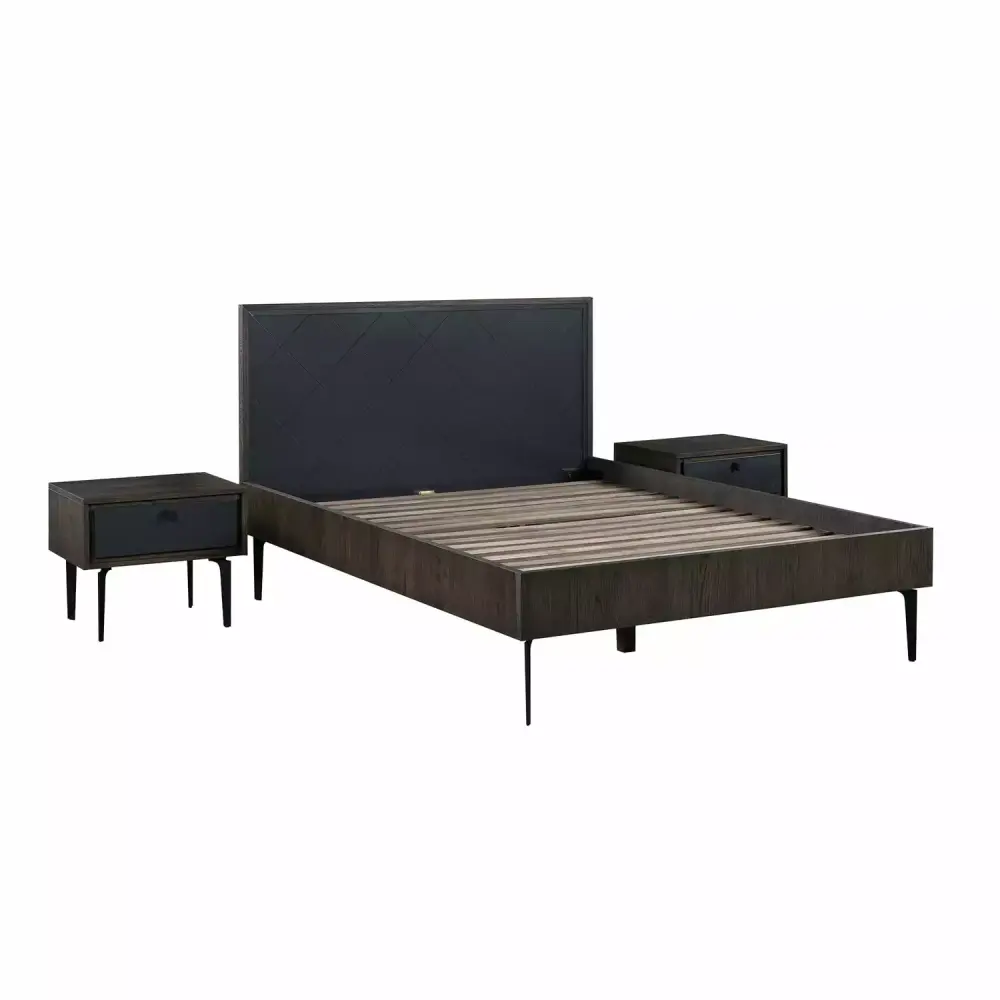 Homestock Retro Revival Dark Gray Solid Oak Queen 3pc Bedroom Set