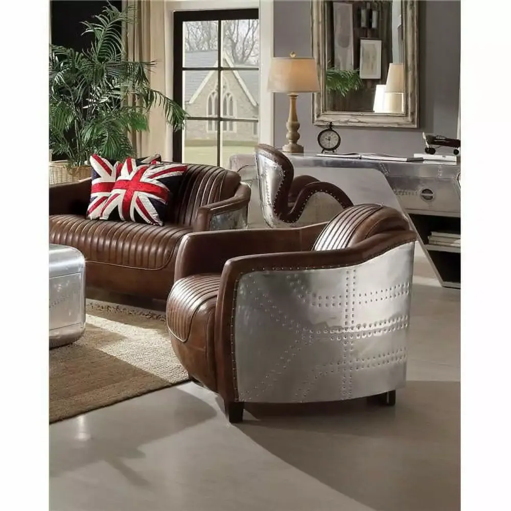 HomeRoots 29x37 Inch Retro Brown Leather Chair Mid Century Style