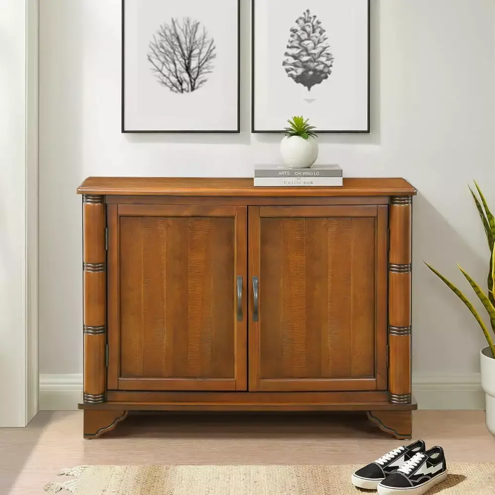 40 Inch Retro Walnut Console Table with Adjustable Storage Shelf