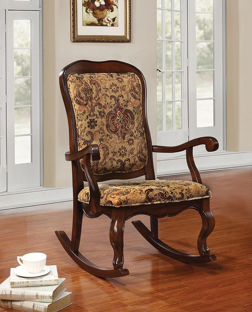 Sharan Fabric & Cherry Rocking Chair - Comfortable Modern Rocker for Living Room