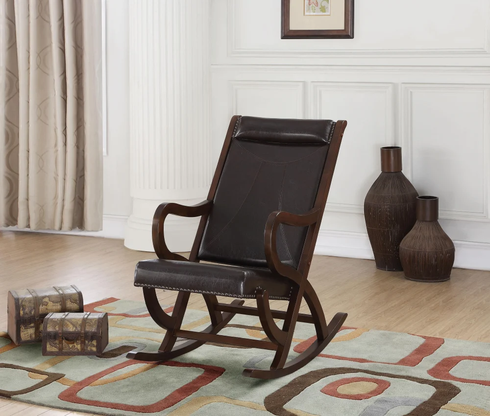 Triton Espresso PU Walnut Rocking Chair with Ergonomic Design