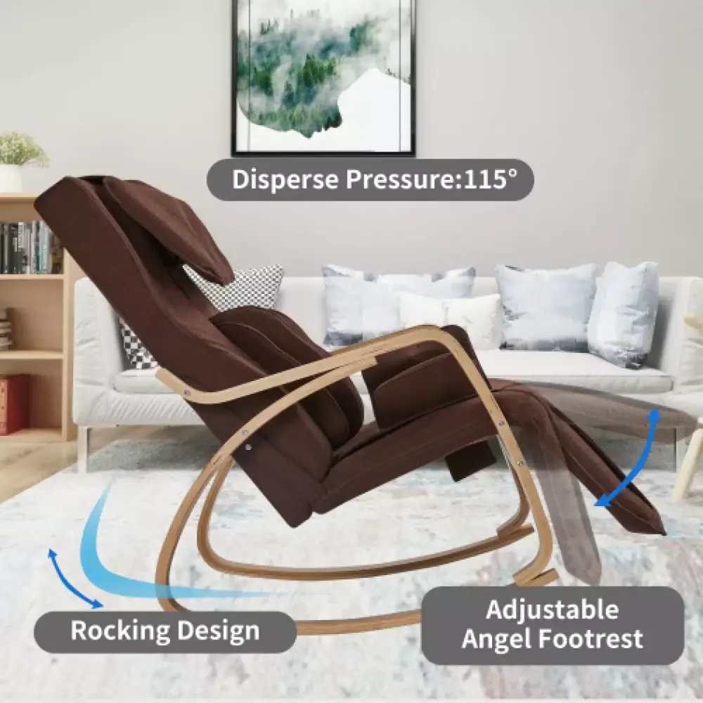 Full Massage Relax Rocking Chair with Air Pressure and 6 Massage Modes in Brown Cotton Fabric