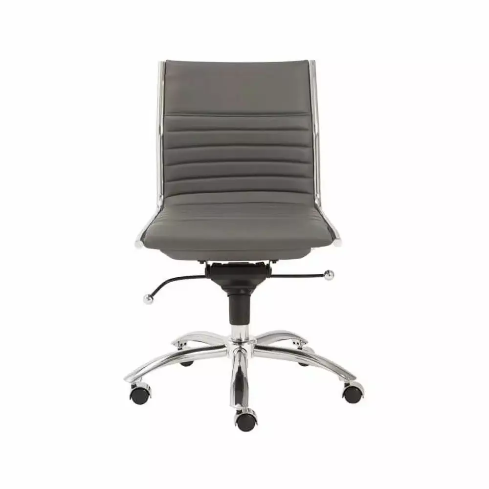 HomeRoots Gray and Silver Adjustable Swivel Faux Leather Rolling Office Chair