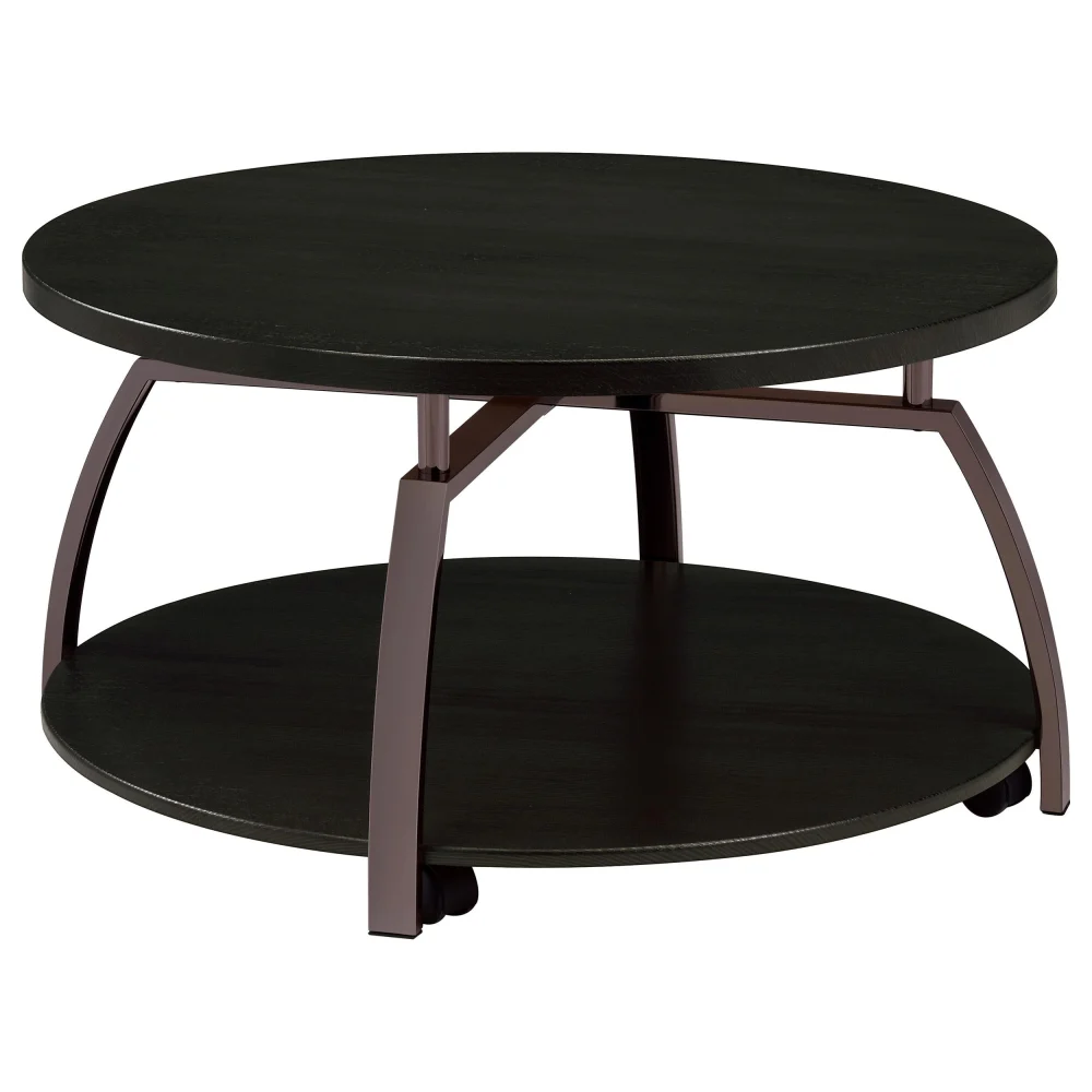 Dacre Round Coffee Table - Modern Dark Grey and Black Nickel Living Room Table