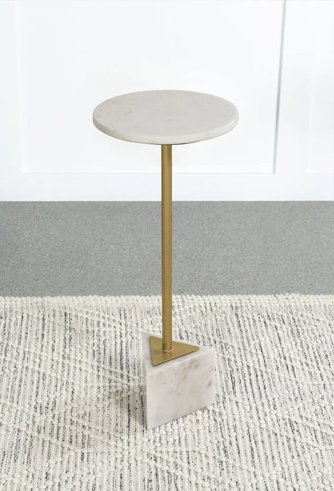 Fulcher Round Metal Side Table White and Gold - Chic Accent Table