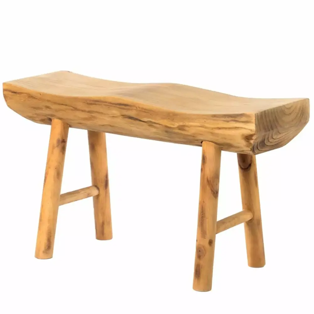 Rustic Carved Wood Natural Edge Entryway Log Accent Bench for Home Decor