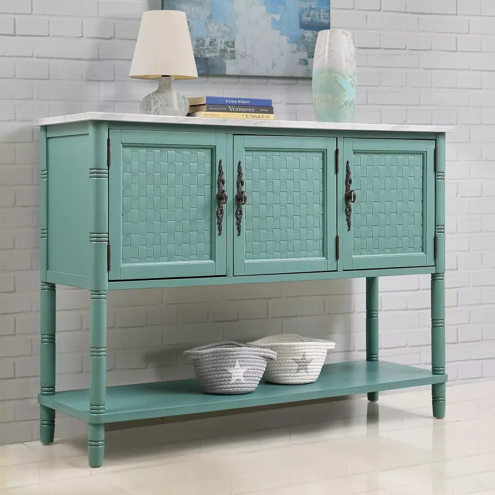 47 Inch Farmhouse Modern Console Table with Storage - Rustic Sofa Table for Entryway or Living Room in Green