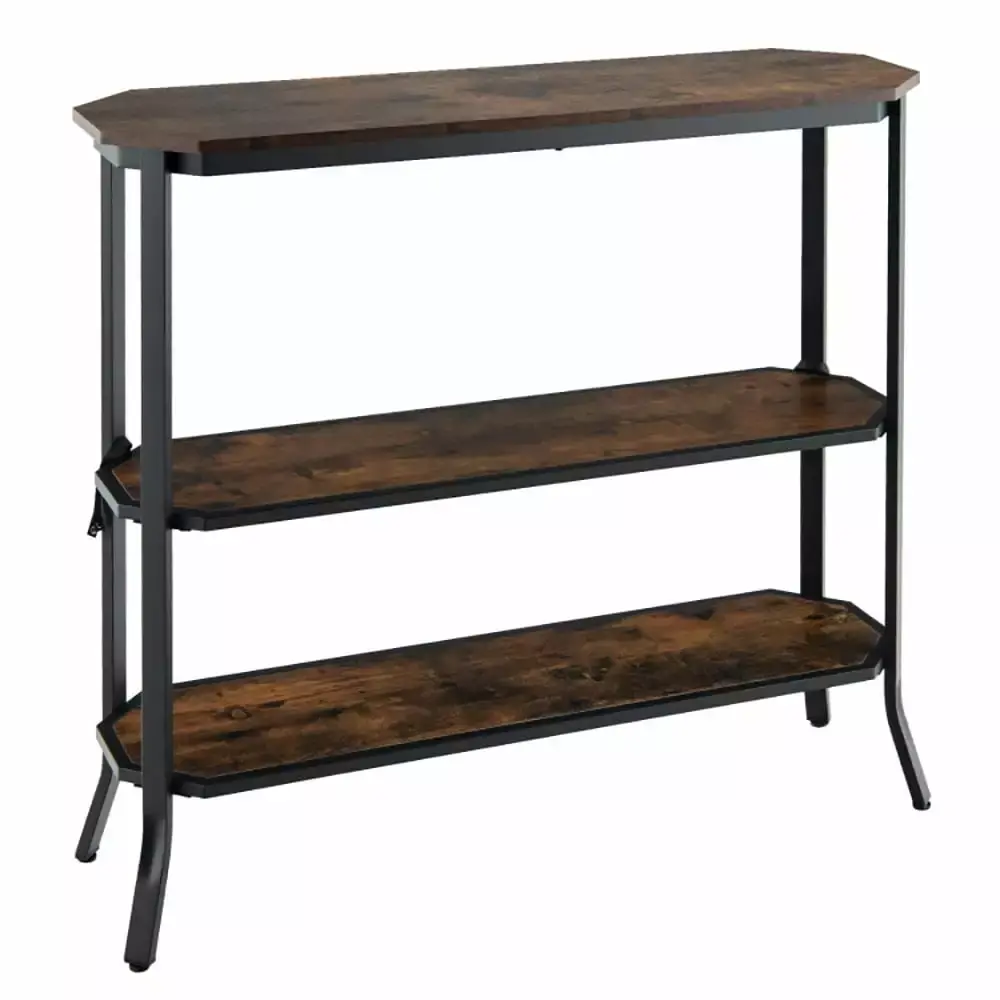 Canddidliike 3-Tier Steel Frame Rustic Brown Console Table for Hallway and Living Room