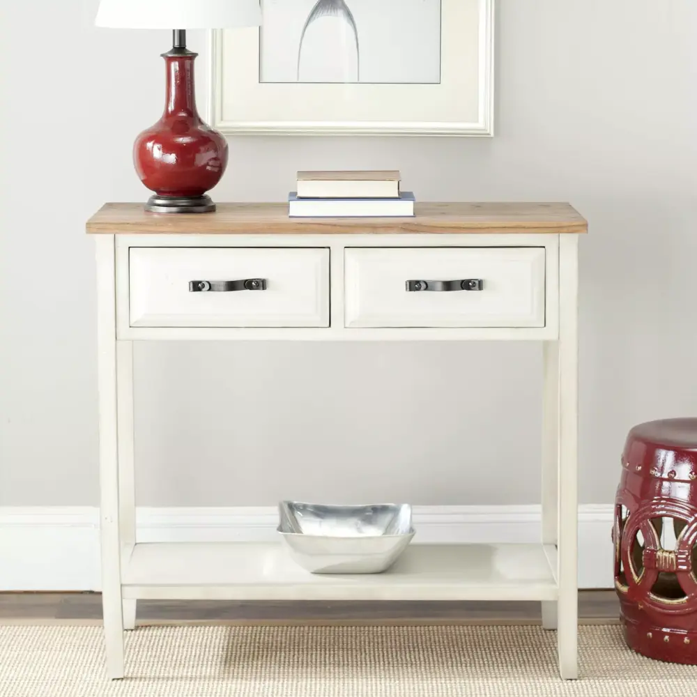 SAFAVIEH Carol Rustic Console with Storage Drawers White Birch for Living Room