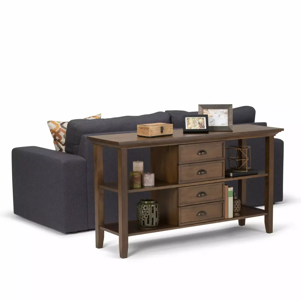 WyndenHall Mansfield 54 Inch Solid Wood Rustic Console Sofa Table in Aged Brown