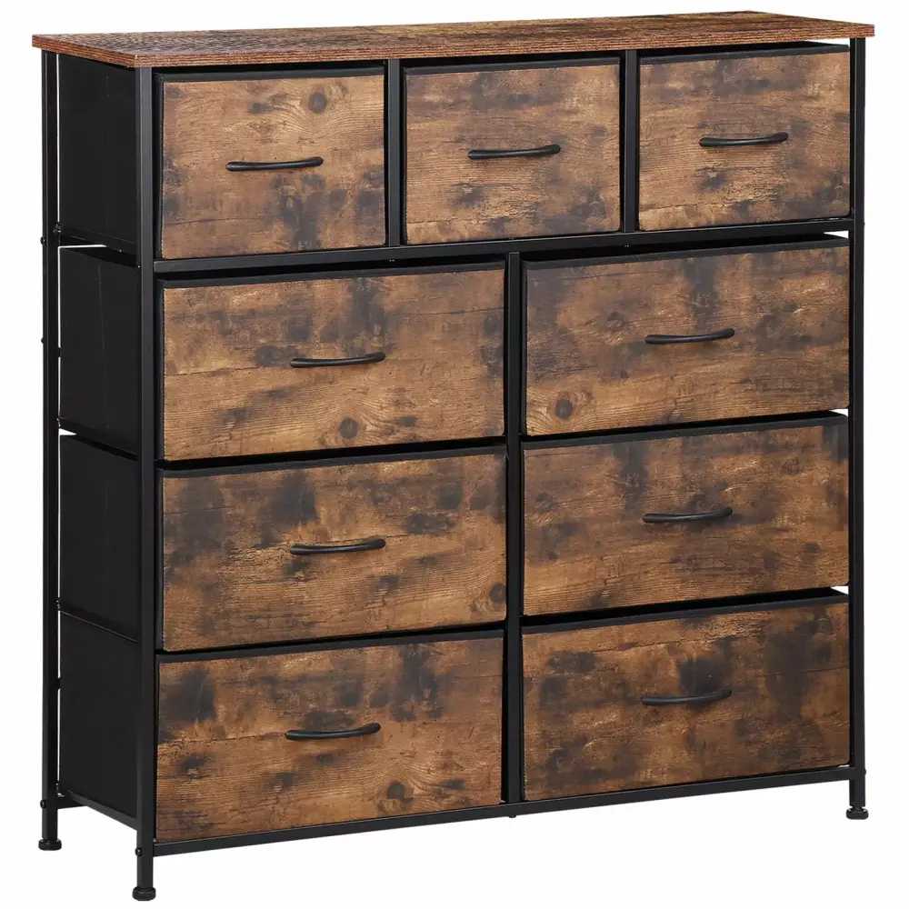 ZGBY 9 Drawer Rustic Brown Dresser Storage Tower for Closet and Living Room