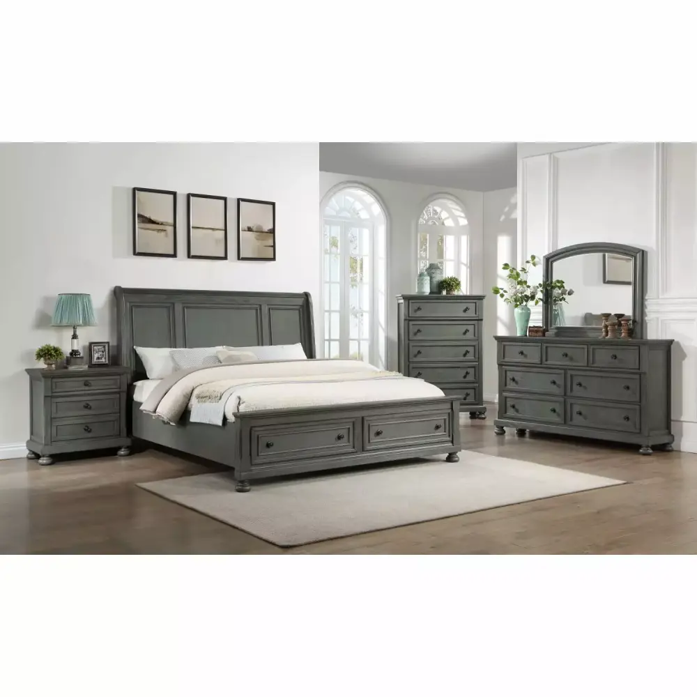 DeeHome Jackson Modern Style 5 Piece Queen Bedroom Set Wood Rustic Gray Finish