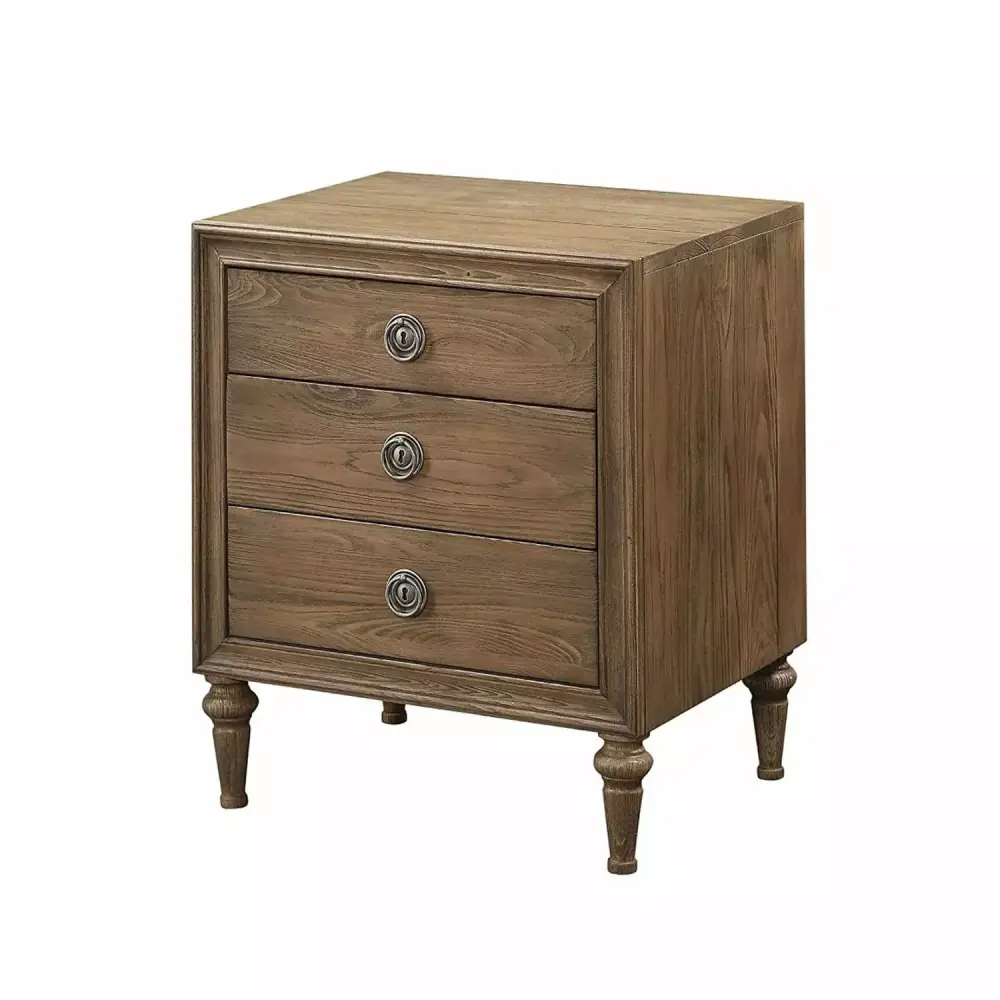3 Drawers Nightstand in Reclaimed Oak - Rustic Bedside Table with Ample Storage