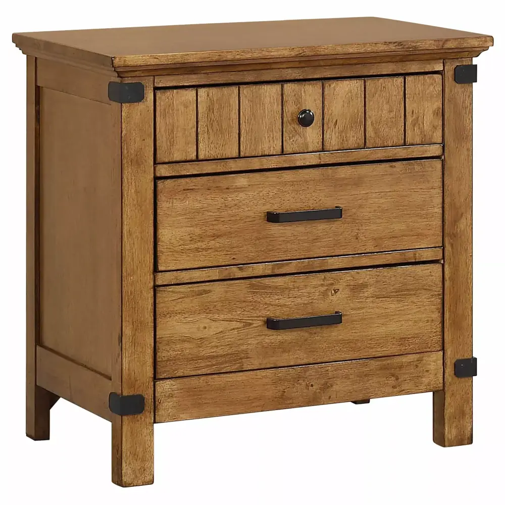Coaster Furniture Brenner Rustic Honey 3-Drawer Wooden Nightstand - Bedroom Side Table