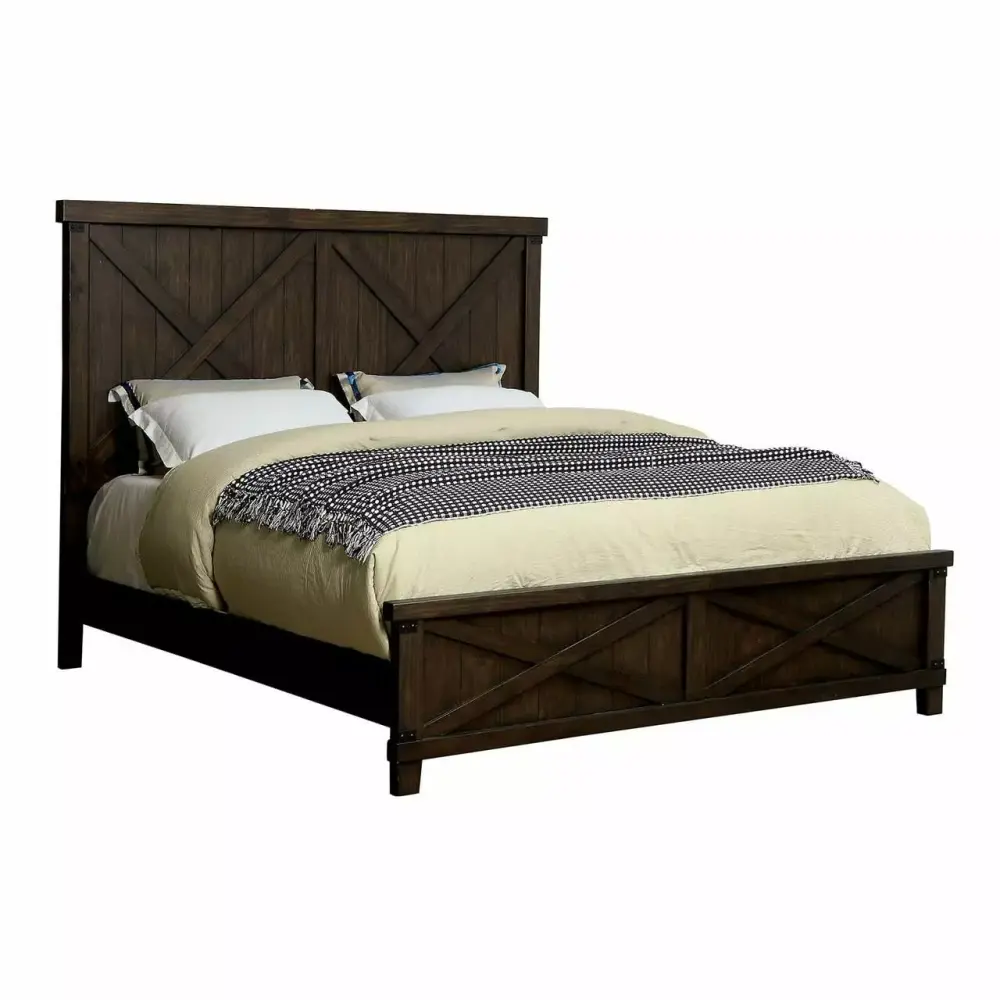 Rustic Dark Walnut Solid Wood Queen Bedroom Set 5pcs FOA CM7734 Bianca