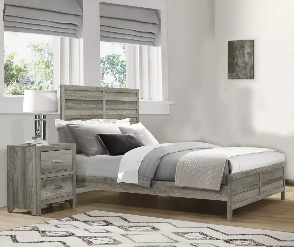 Gray Finish Rustic Style 3pc California King Size Bedroom Set with Panel Bed and Nightstands