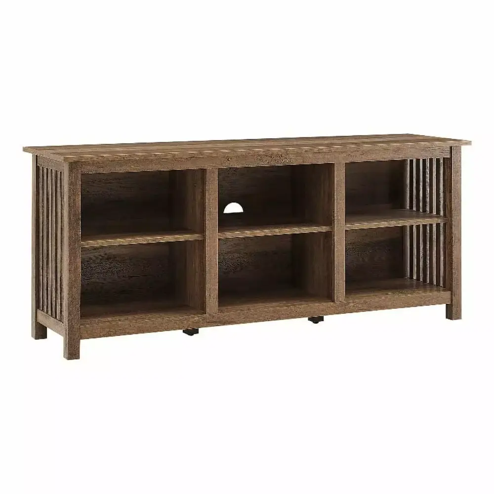 58 Slatted Side Wood Console Table in Rustic Oak for Living Room