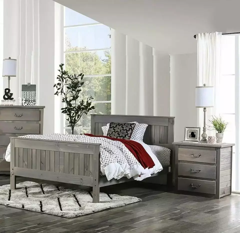 Rustic Weathered Gray Pine Wood Full Bedroom Set 3pc Rockwall