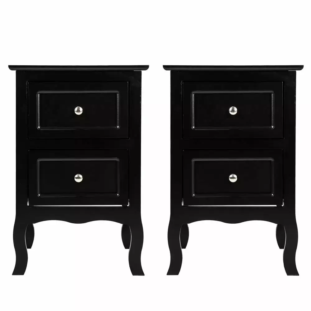 BaytoCare Rustic Black Nightstand Set of 2 with Two Drawers for Bedroom or Living Room