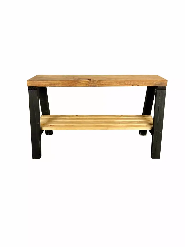 Woven Paths Rustic Farmhouse Pine Wood Storage Shelf Bench in Walnut and Black