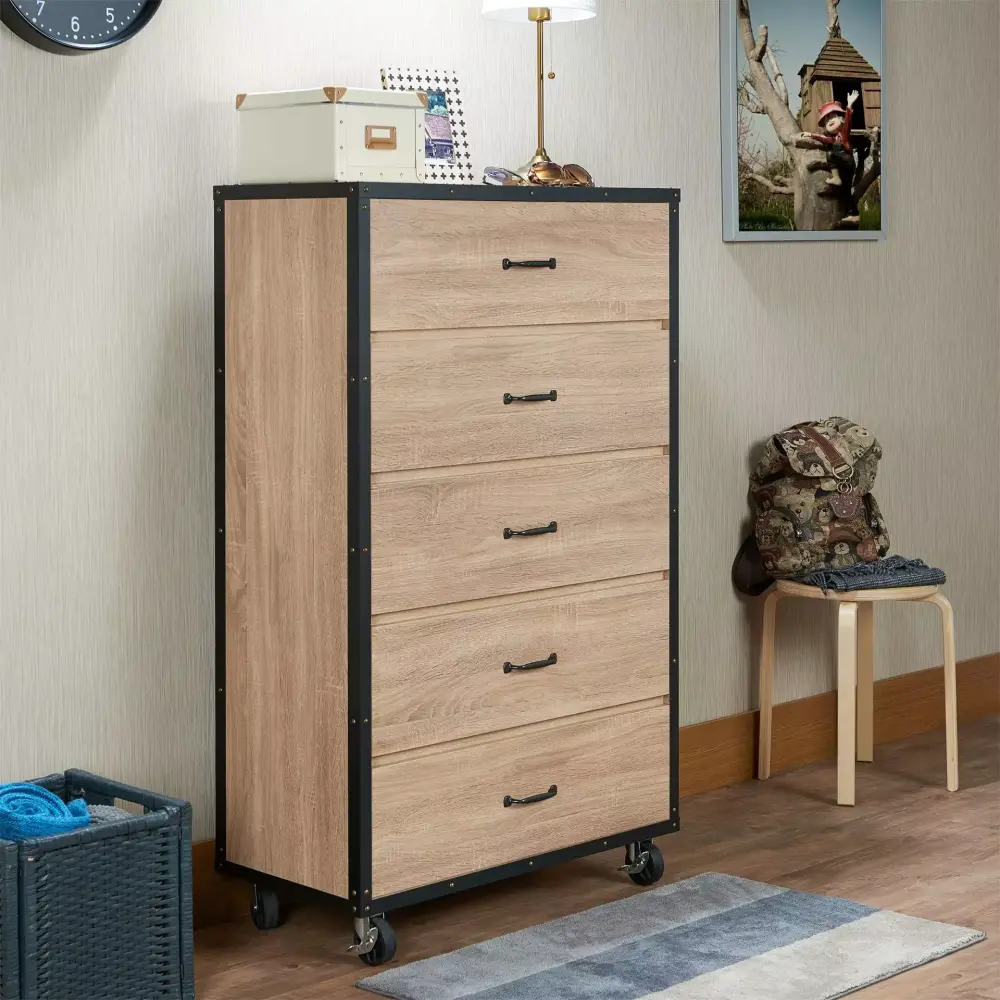 Miekor Furniture Bemis Chest in Weathered Light Oak - Rustic Bedroom Storage Solution