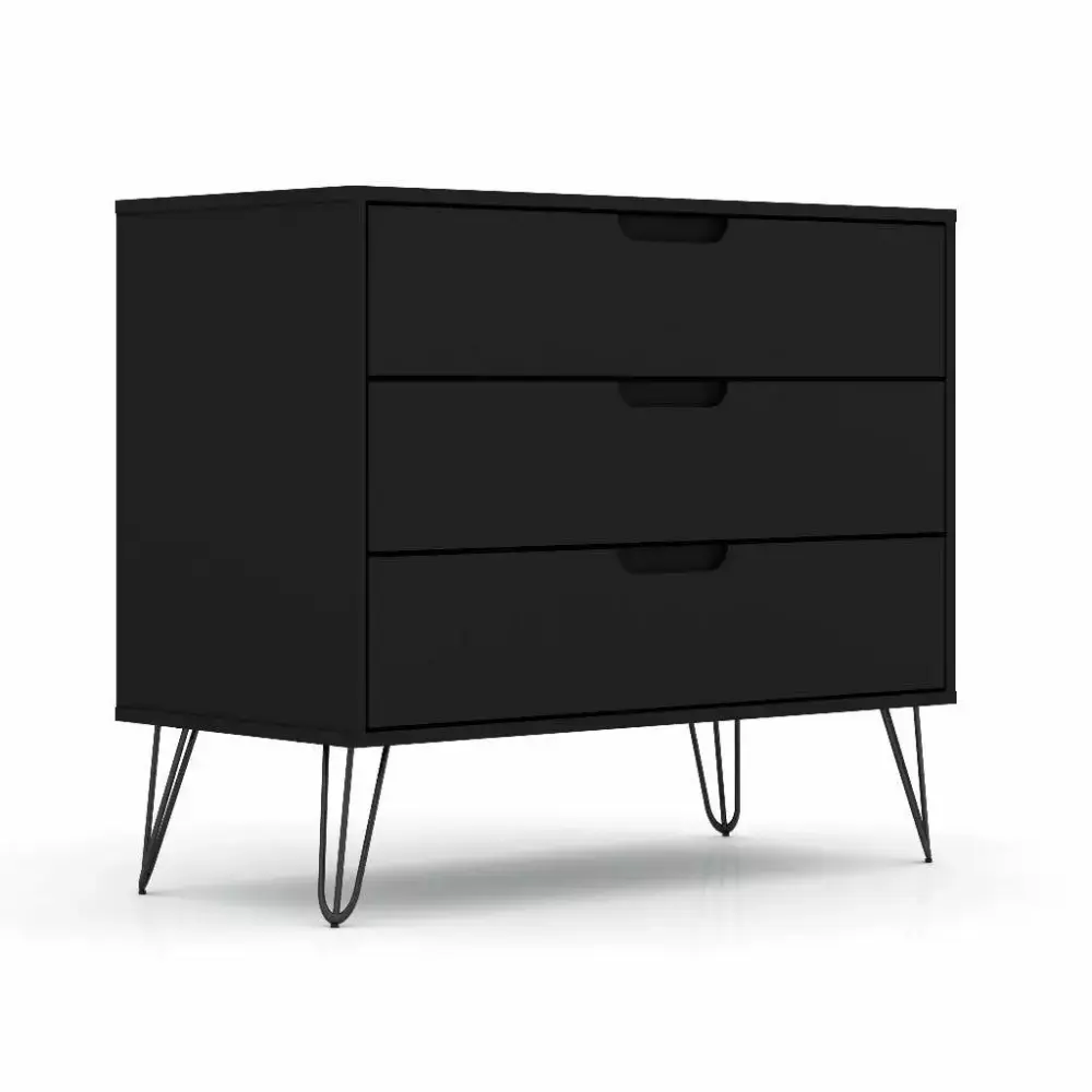Modern Scandinavian Black Wood 3-Drawer Dresser for Bedroom