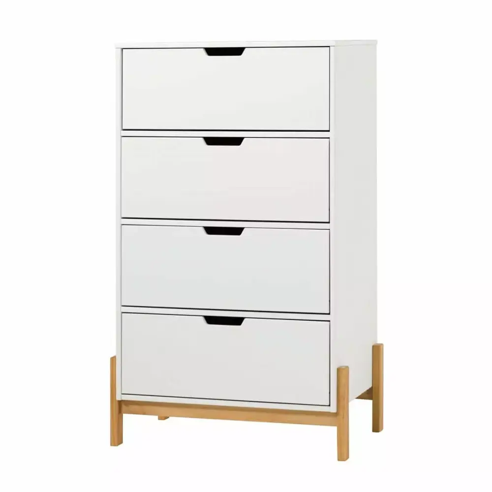 4-Drawer Scandi-Minimalist Solid Wood Chest Dresser in White