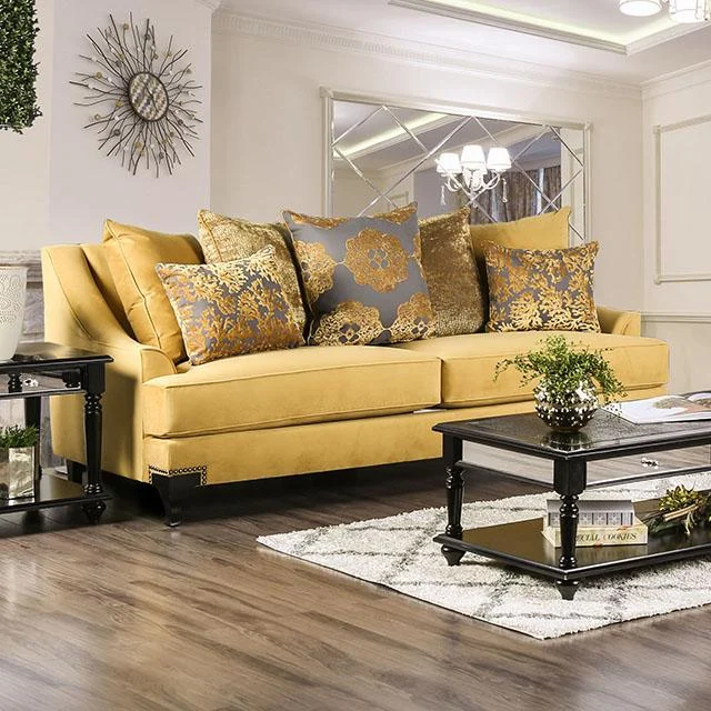 Viscontti Gold Gray Sofa Modern Three Seater Couch