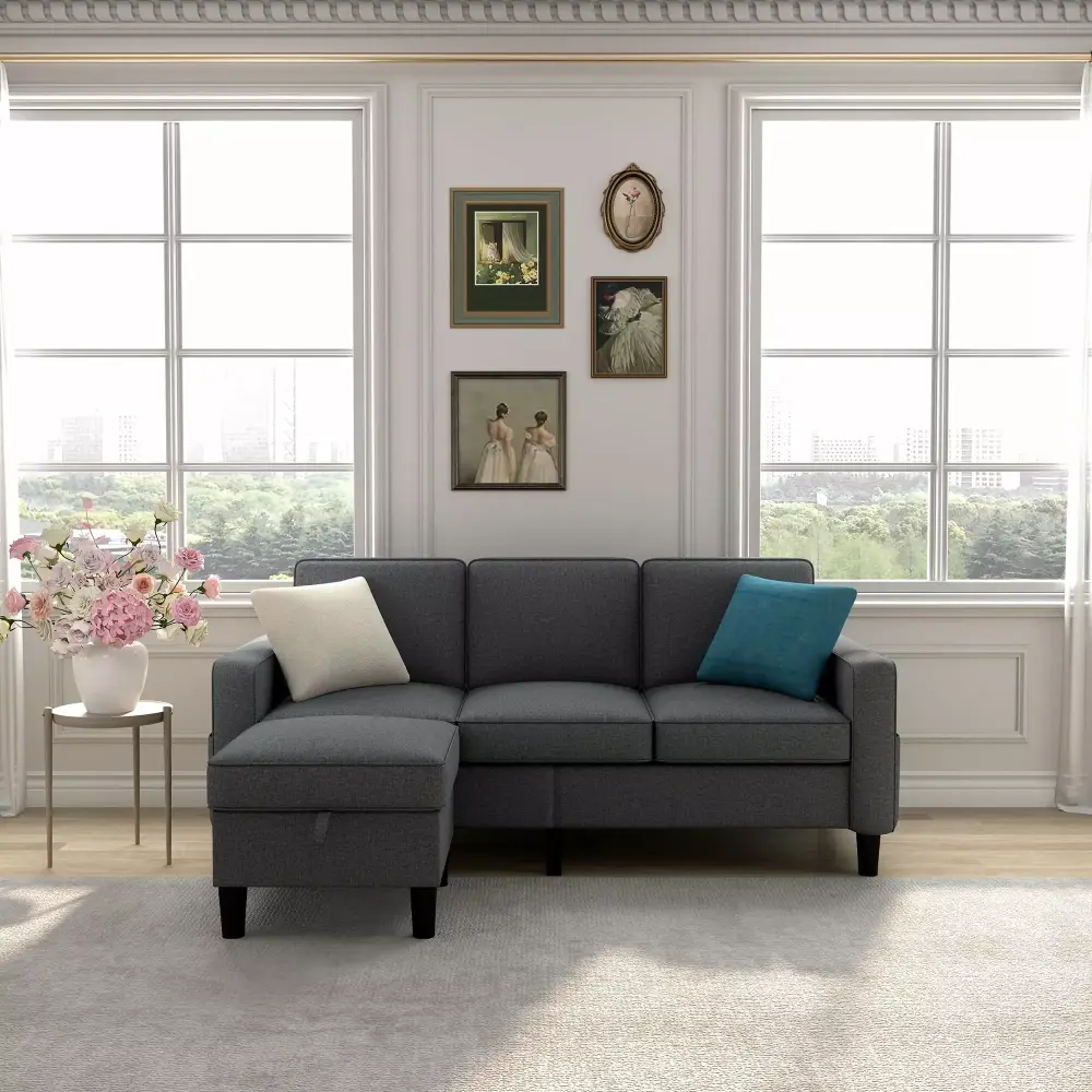 Sofas For Families Compact Spaces L-Shaped Design Chaise 3 Seater Dark Grey