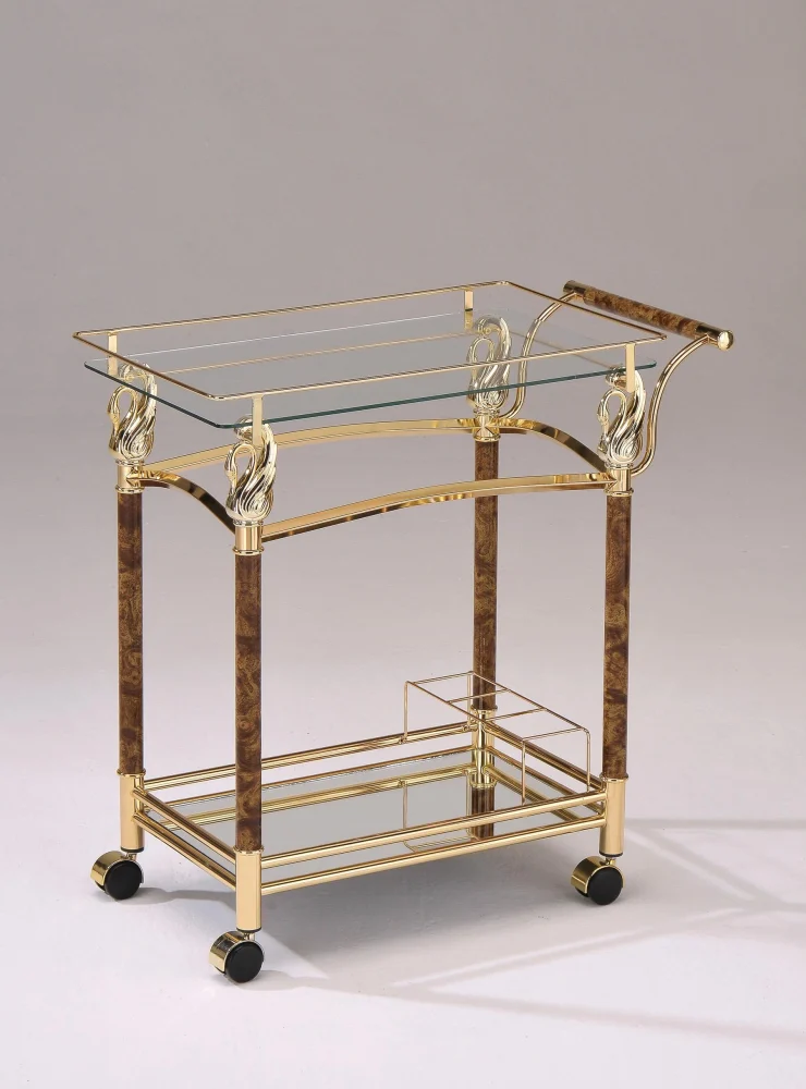 Helmut Gold Plated Clear Glass Tempered Serving Cart - Luxury Bar Cart for Entertaining