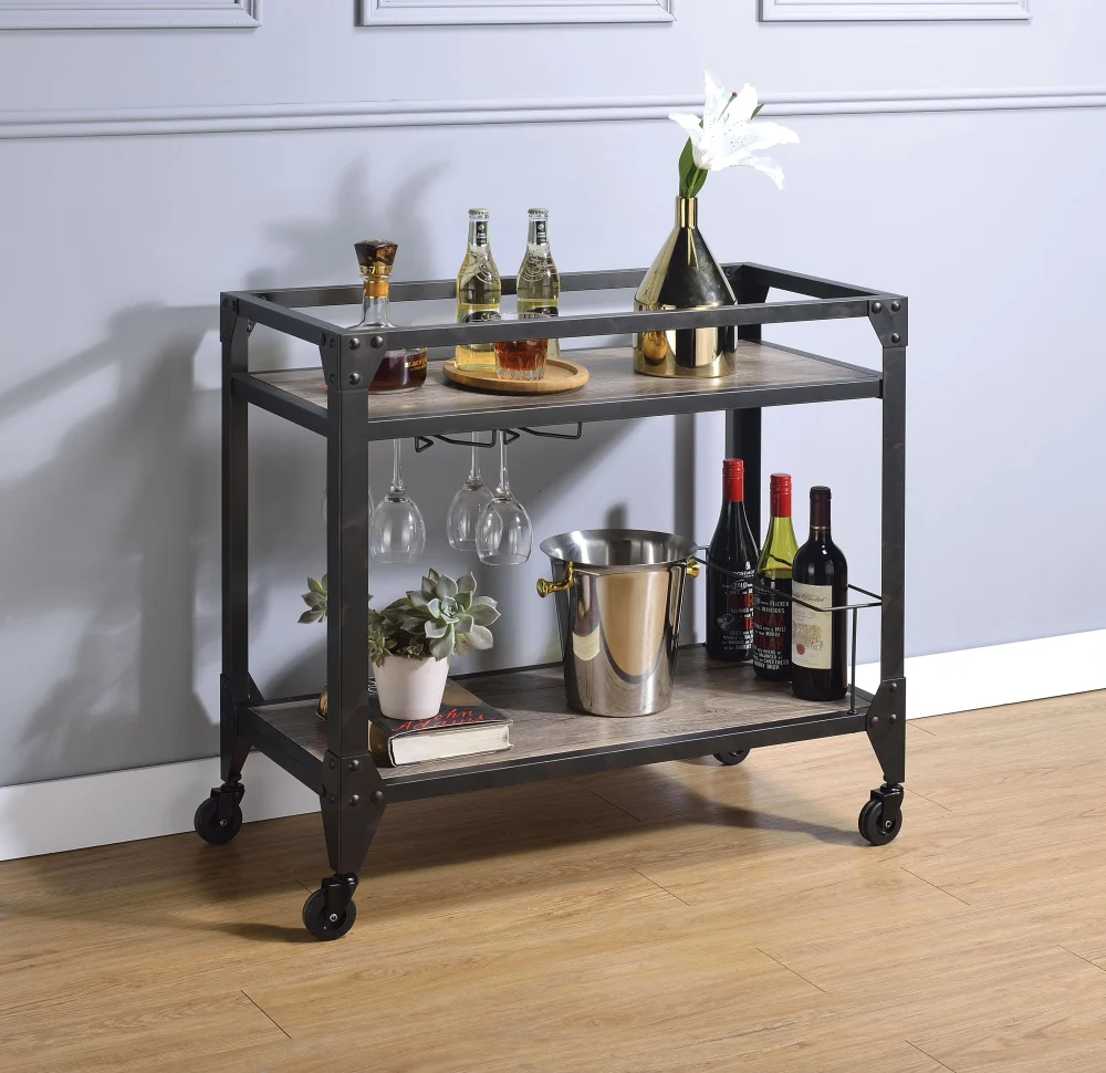 Jorgensen Rustic Oak and Charcoal Serving Cart