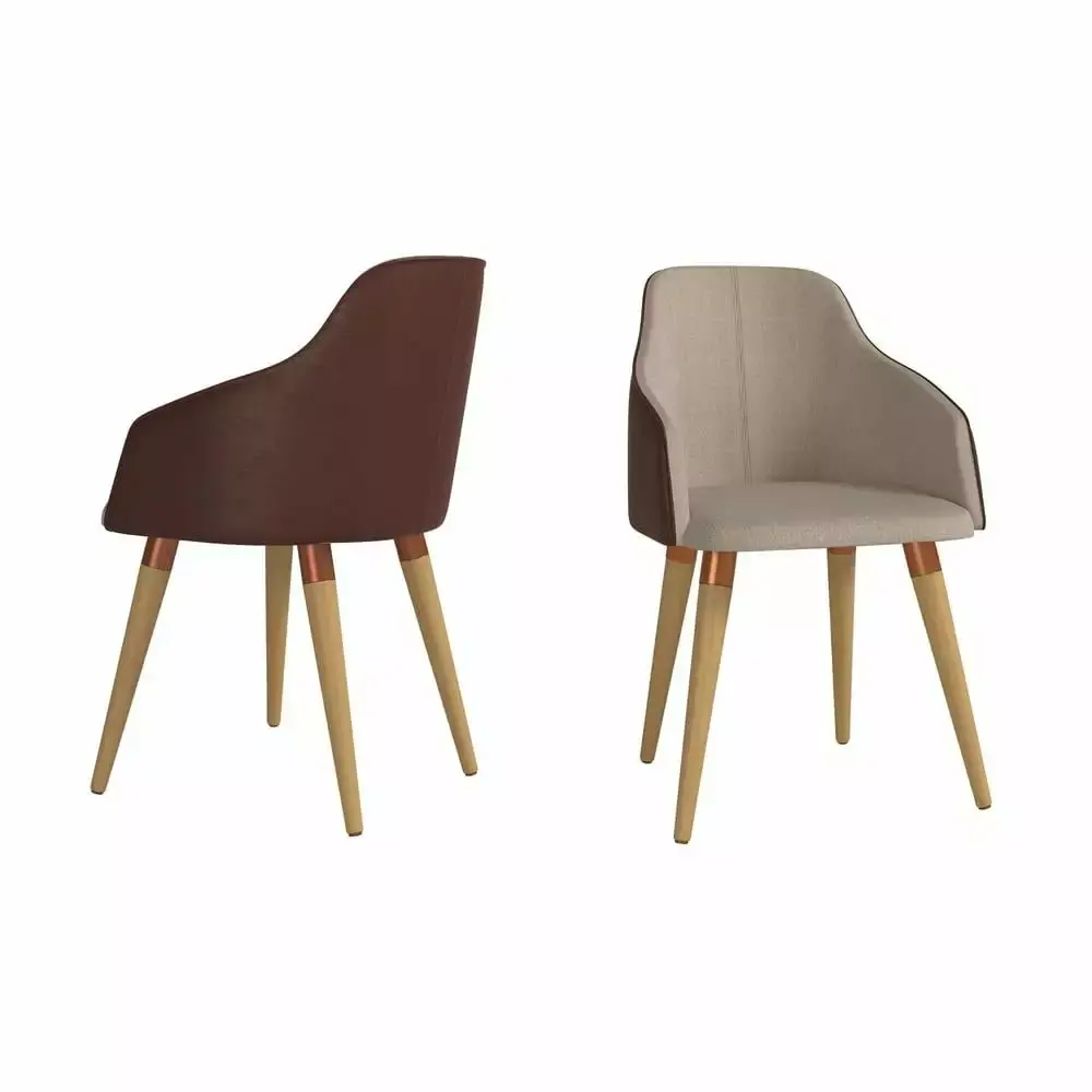 Manhattan Ease Martha Double-Sided Fabric Leather Accent Chair Brown Set of 2