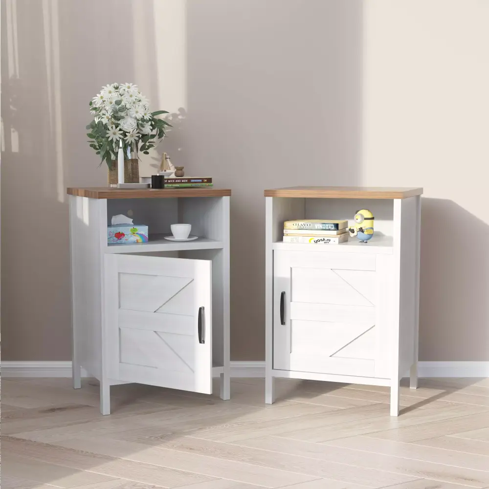 Devoko Farmhouse Nightstand with Storage Shelves White Nightstand Set of 2 for Bedroom