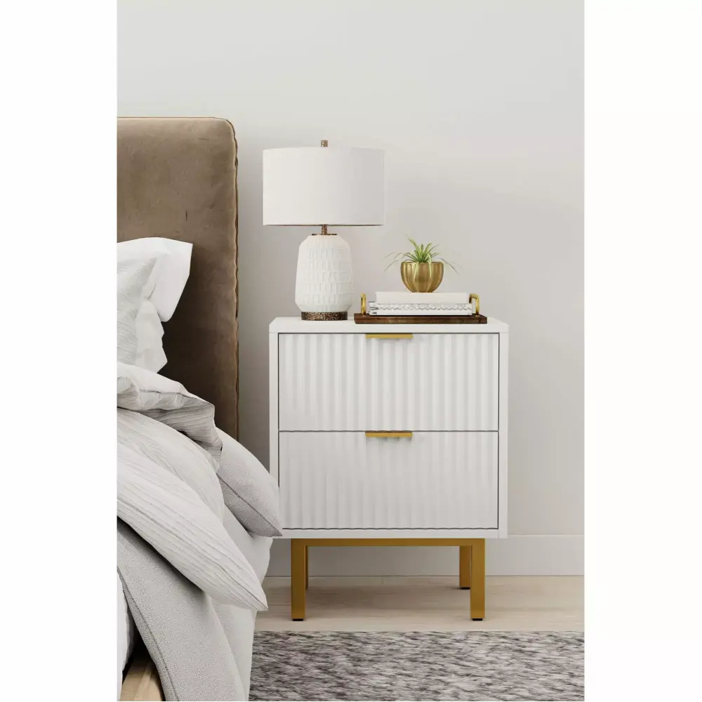 Origins by Alpine Casey 2 Drawer Nightstand in White Finish