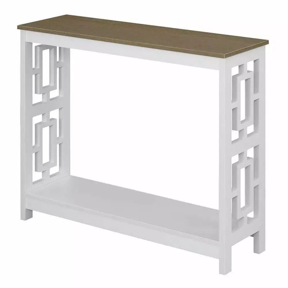 Pemberly Row White Wood Console Table with Driftwood Top Shelf Modern Entryway Furniture