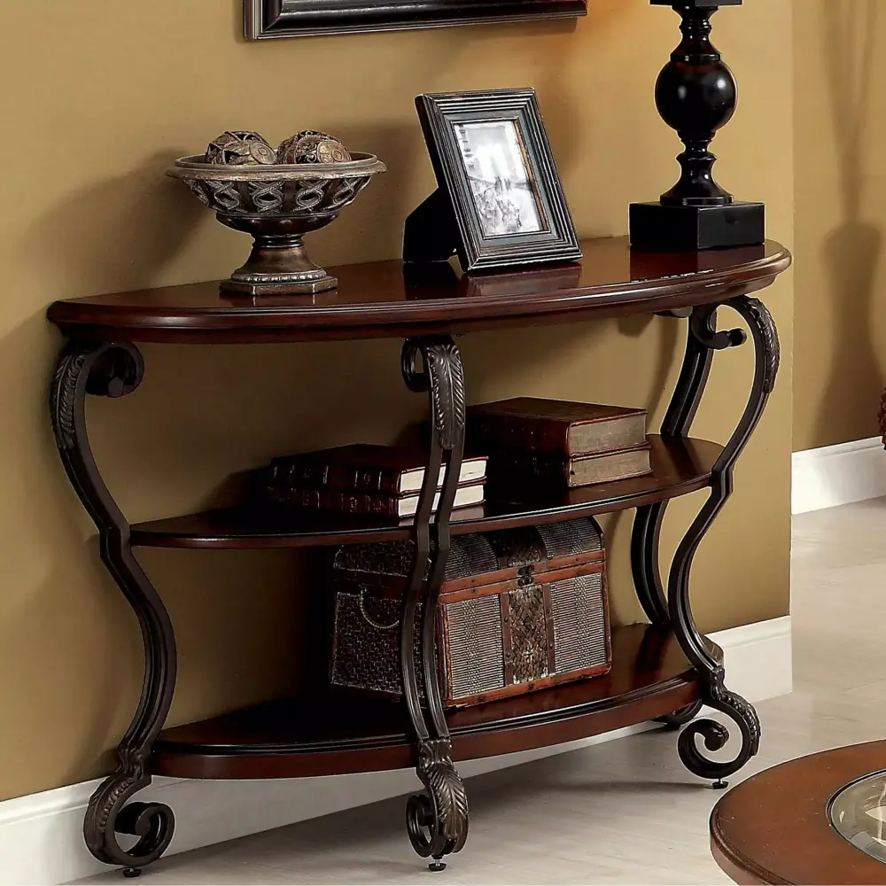 Furniture of America Ezell 2-Shelf Console Table in Brown Cherry Finish