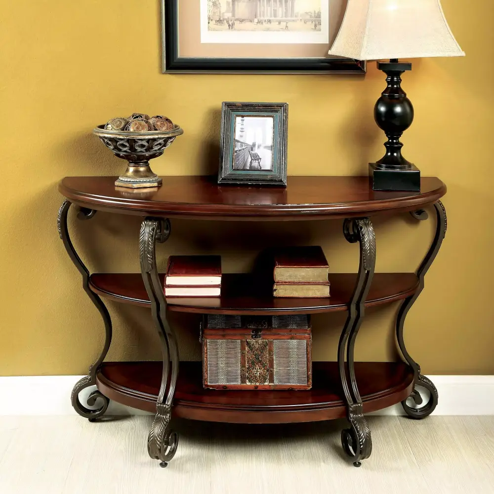 Furniture of America Ezell 2-Shelf Console Table in Brown Cherry Finish