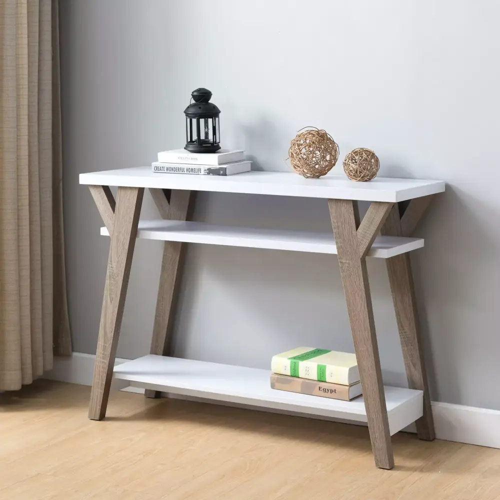 Furniture of America Chantilly White 2-Shelf Console Table for Entryway