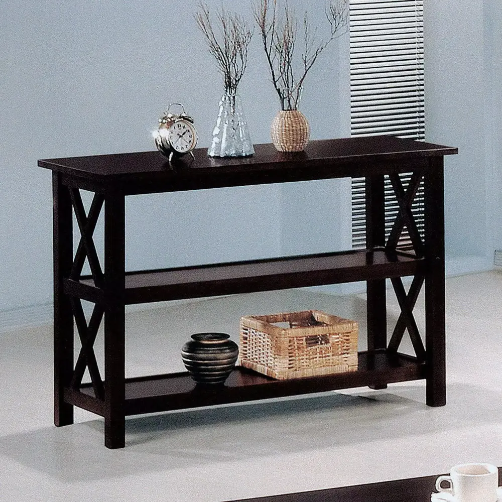 Deep Merlot Sofa Table with 2 Shelves for Living Room Entryway