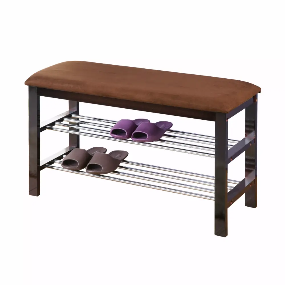 Roundhill Furniture Dark Espresso Wood Shoe Bench for Entryway
