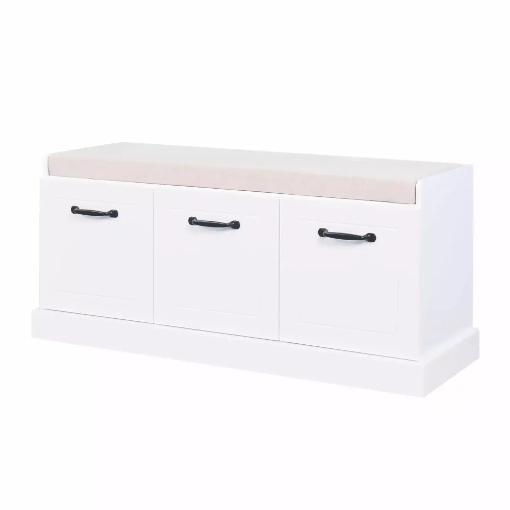 UBesGoo Entryway Storage Bench with Cushion Wooden Shoe Cabinet Shoe Bench with 3 Drawers for Hallway Living Room Bedroom White