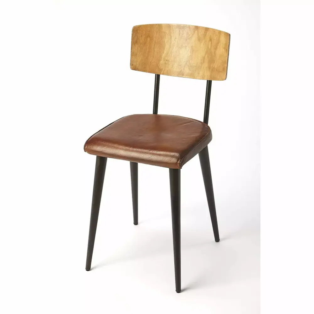 Butler Specialty Clark Brown Leather and Wood Side Chair for Dining Room