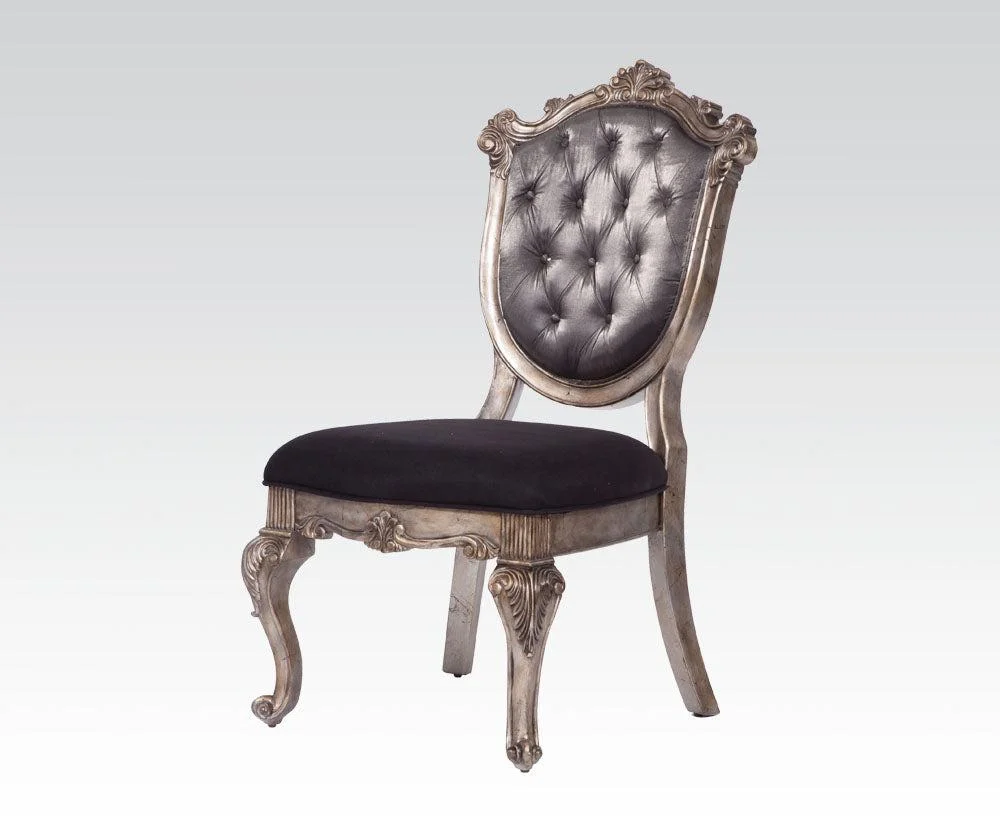 Acme Chantelle Button Tufted Back Seat Dining Side Chair Set of 2 in Antique Platinum