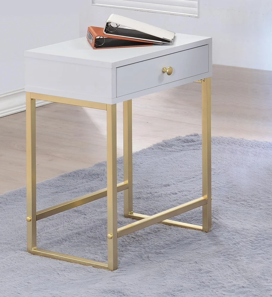 Coleen White Side Table with Brass Accents