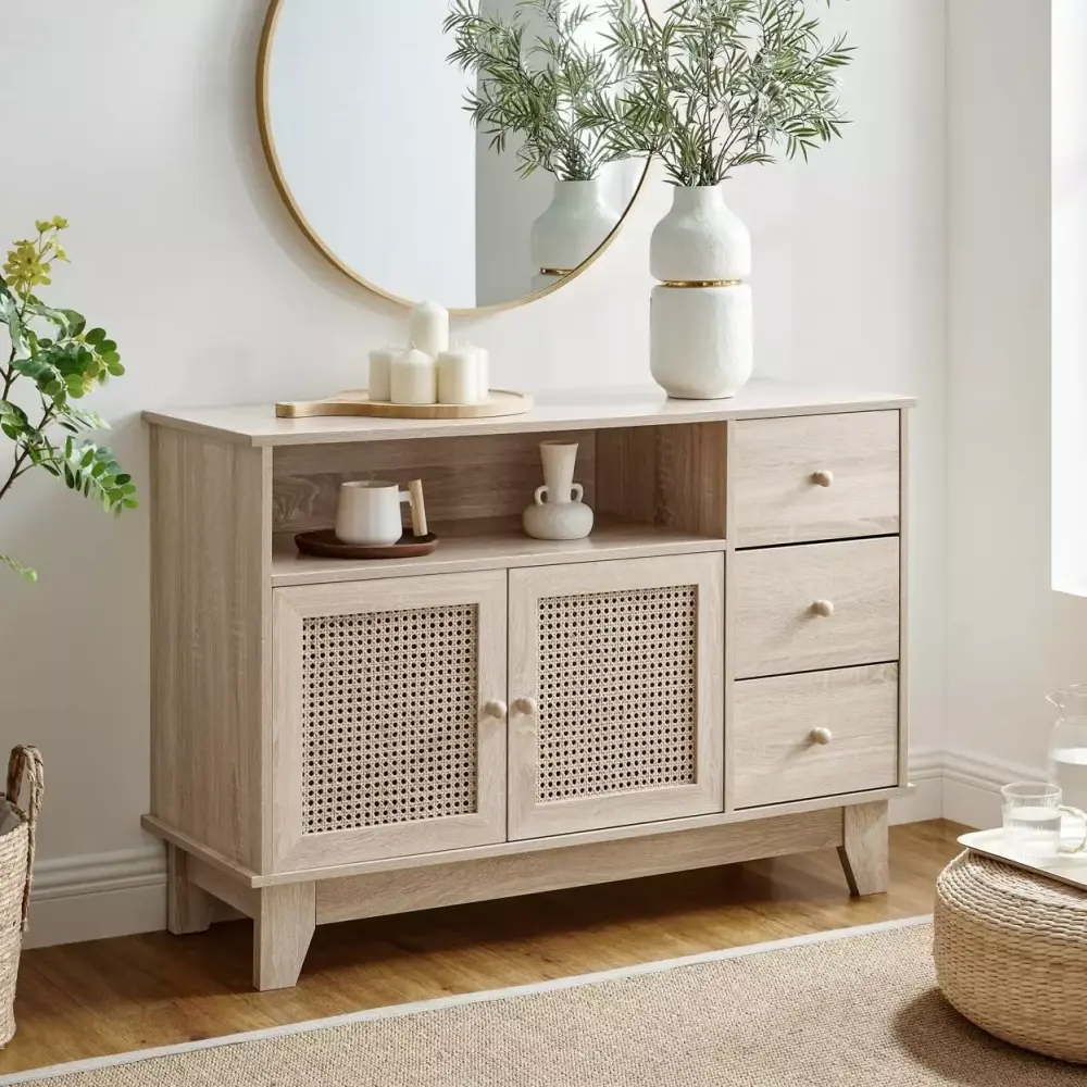 Lariah Sideboard Console Table Media Center in Natural - Versatile Living Room Storage