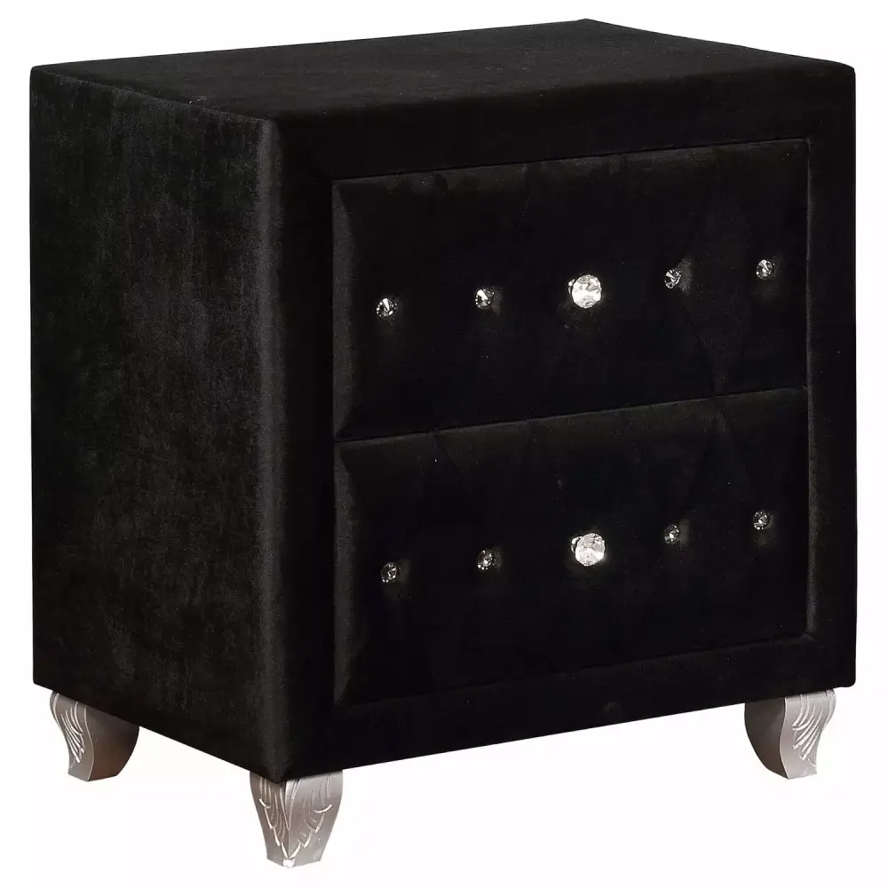 Deanna 2-drawer Rectangular Nightstand in Black - Simple Bedside Storage